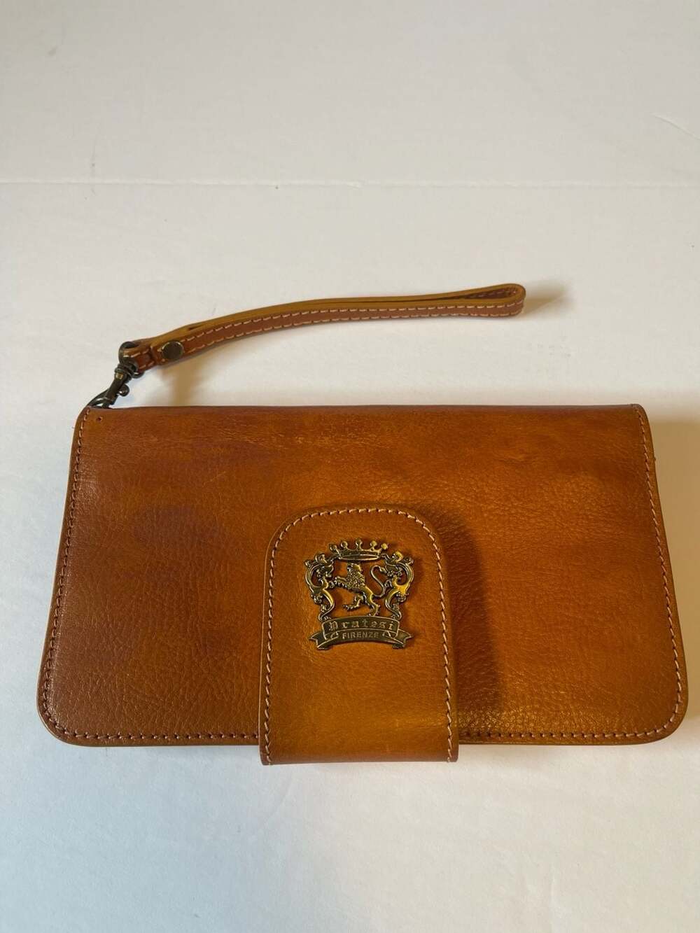 Pratesi Firenze Cognac Brown Leather Wristlet Wallet Organizer